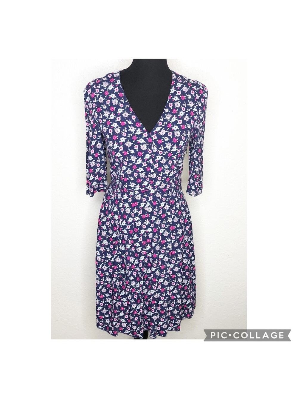 Claudie Pierlot navy blue pink floral v neck dress size FR 36 or US 4